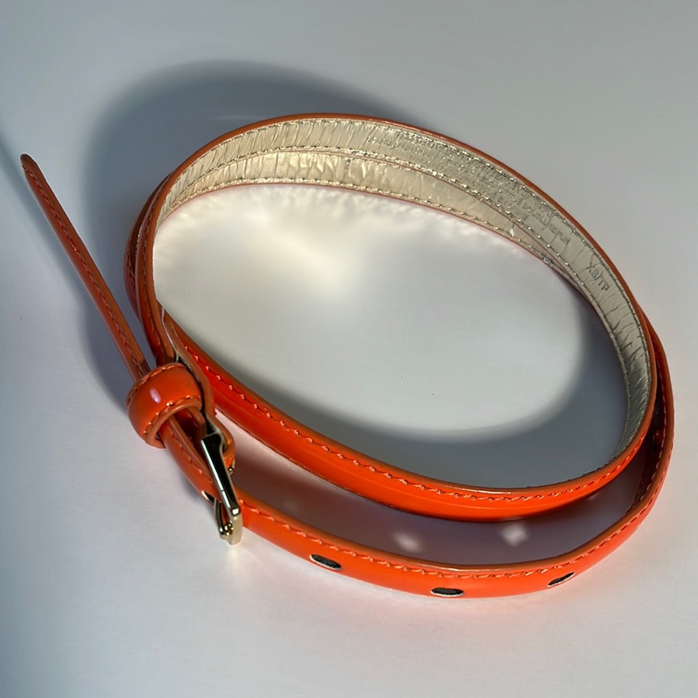 Bright orange slender petite belt gold buckle women kids 25-31” waist leather